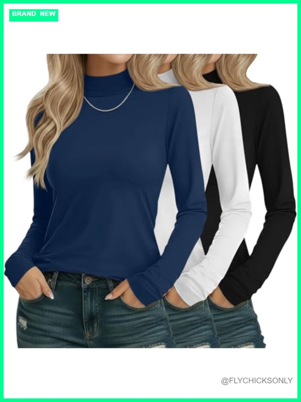 3 Pack Womens Cotton Mock Turtleneck Long Sleeve T-Shirts Loose Fit